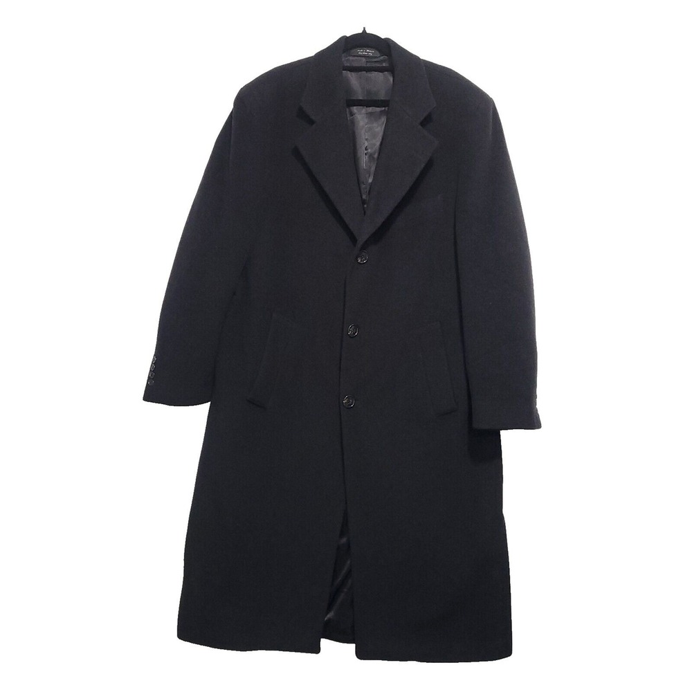 Chaps Ralph Lauren Cashmere Wool 42 Reg Black car Coat 3 Button chesterfield